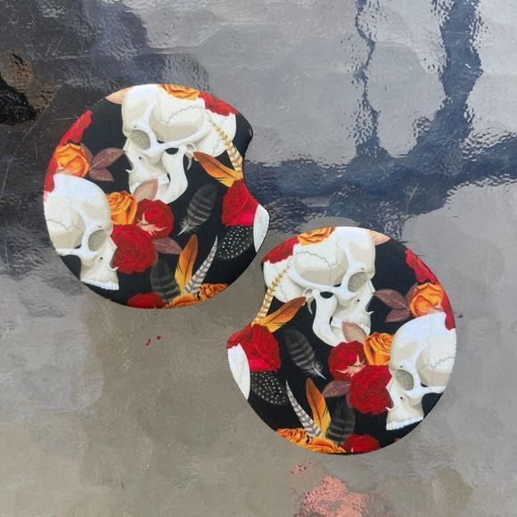 Boho Skull & Roses Car Coasters 2 Pack - Picture 3 of 9